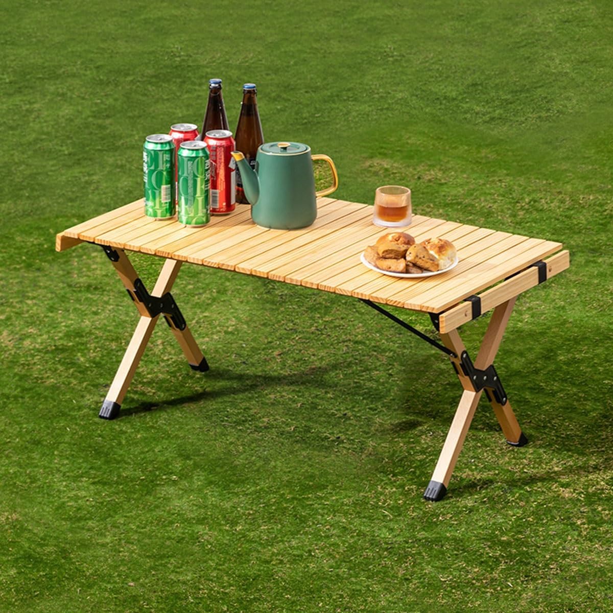 折りたたみ式ヘリンボーンテーブル キャンプや屋内にも最適 収納 付き